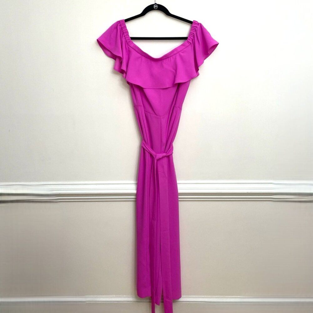Lilly Pulitzer Hot Pink Jumpsuit Sz 14 Wide Leg Belted On/Off Shoulder